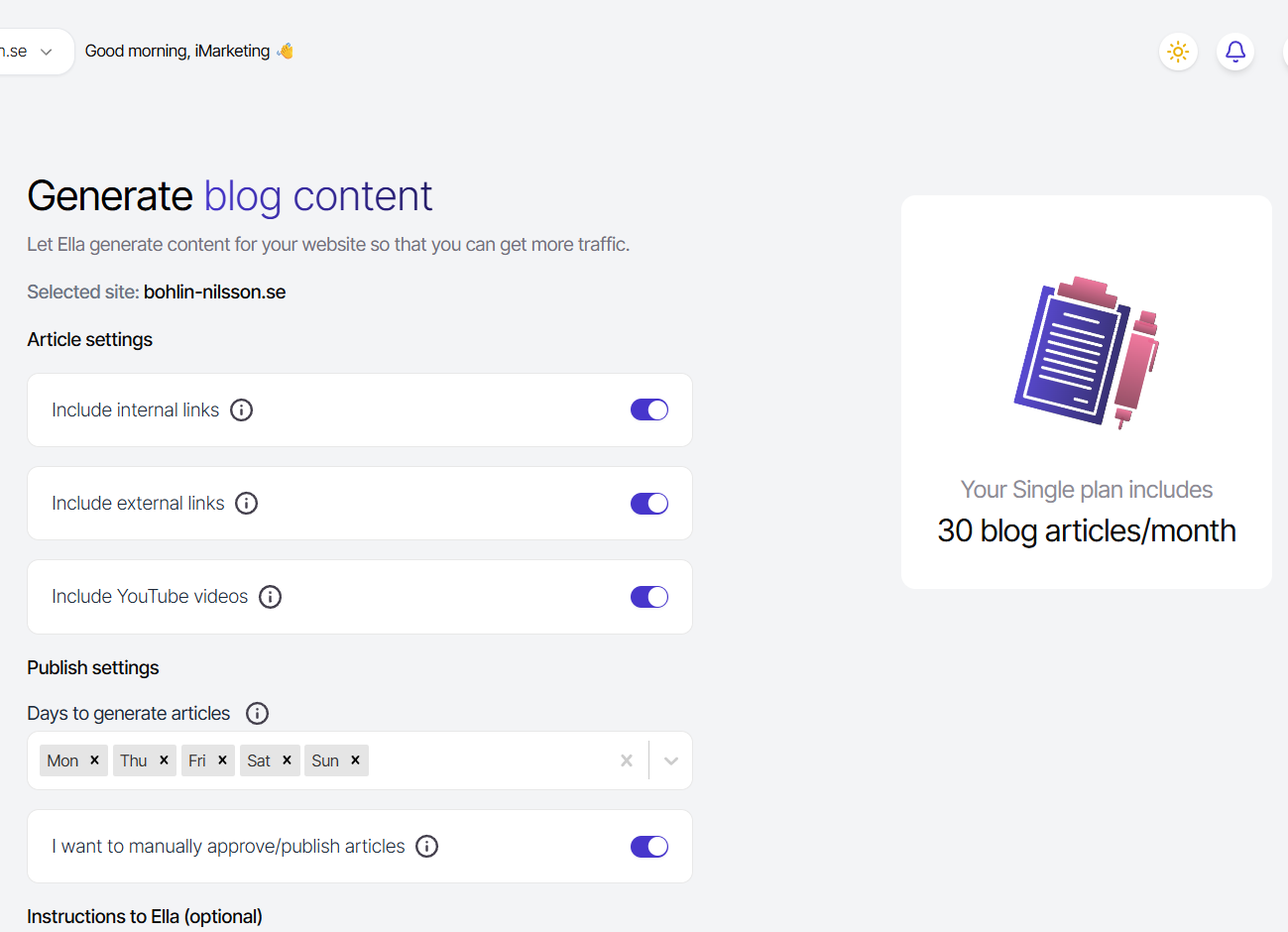 Paramètres du blog Seoella